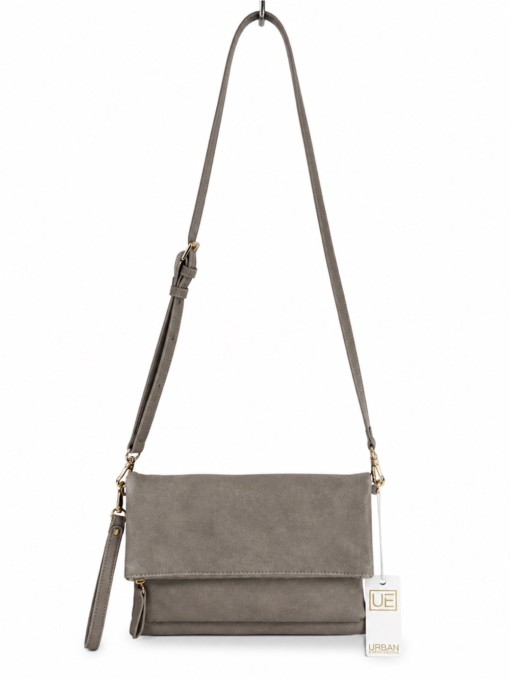 Urban Expressions Taupe Gray Foldover Crossbody Bag Vegan Wristlet NWT